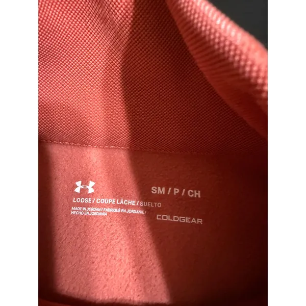 Under Armour ColdGear‎ Womens Small Coral Orange Mock Neck Fleece Sweatshirt - Image 4