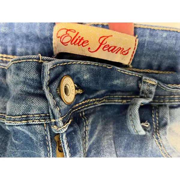 Elite Jeans Ripped Destroyed Blue Jeans‎ High Rise Punk Bohemian Sz 13/14 - Image 3