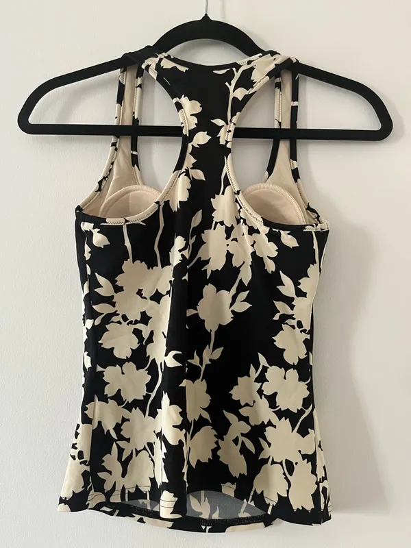 Y2K Victoria's Secret Tankini Swim Top XS Black Cream Floral Quiet Luxury Beach - Image 4