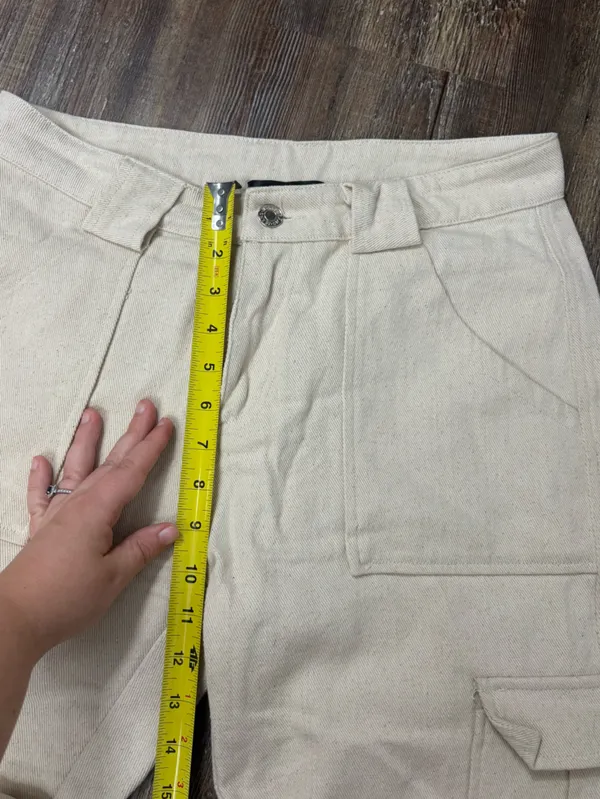 White Fox Off White Cream Textured Cargo Utility Pants Medium Rolled Cuffs Basic - Image 5