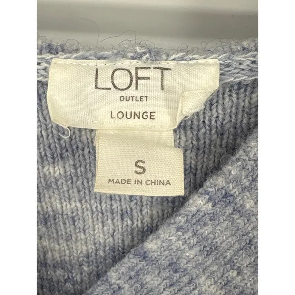 LOFT Lounge Sweater Womens Small Blue Hooded V-Neck Knit Pullover Relaxed Soft - Image 7