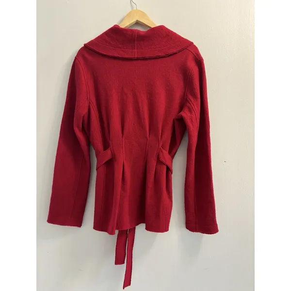 CAbi Red 100% Merino Wool Belted Wrap Cardigan Jacket Sweater Belt M Style 167 - Image 4