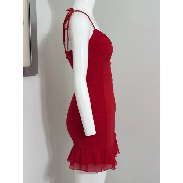 Selfie Leslie Bambi Red Ruched Mini Dress Women’s Bodycon Y2K Clubwear S NWOT - Image 6