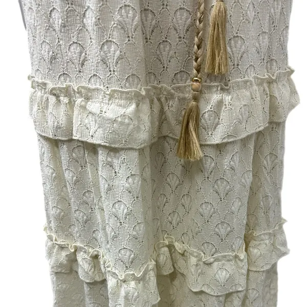 KATE & LILY Elegant Cream Lace Boho Midi Dress Sleeveless Ruffle Sz Medium - Image 9