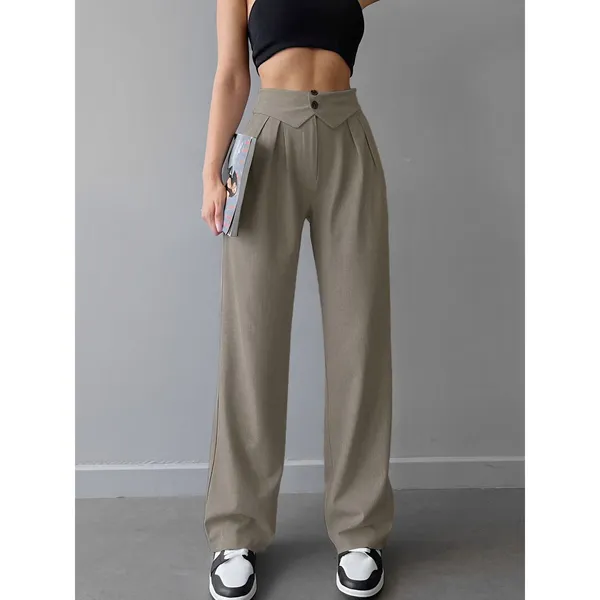 Commense Preppy Gray Street Fold Over Waistband Straight Leg Dress Pants NWT M - Image 7