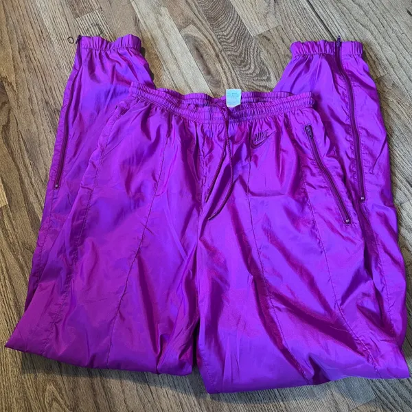 Vintage Nike Purple Nylon Windbreaker Track Pants Mesh‎ Lined Ankle Zip Small - Image 3
