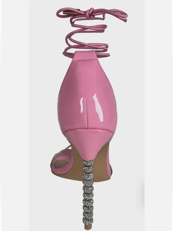 Azalea Wang Pink Lace-Up Crystal-Heel Sandals - Image 3