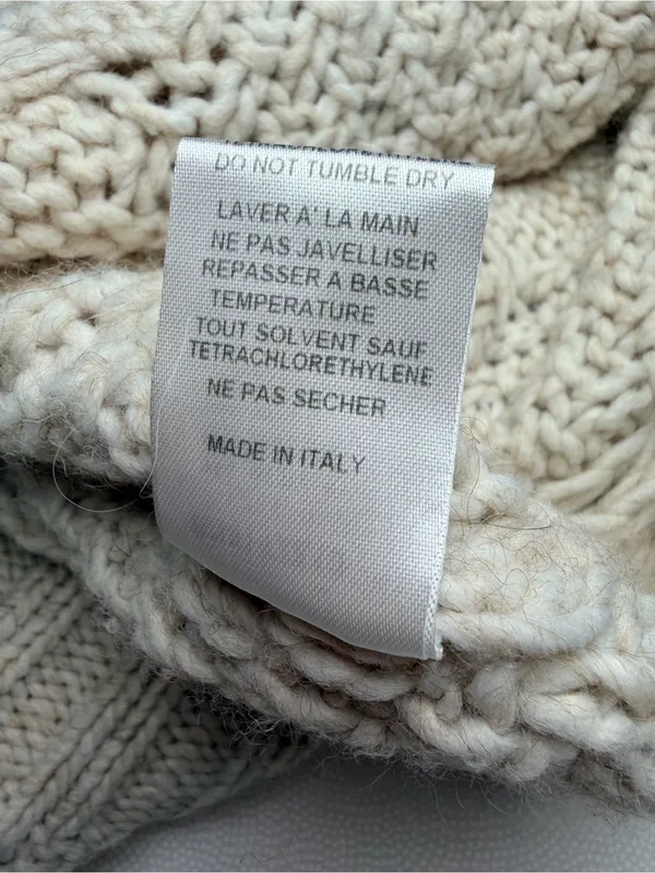 MERSEA Womens OS Chunky Cable Knit Sweater Wool Alpaca Cream Made in Italy - Image 6