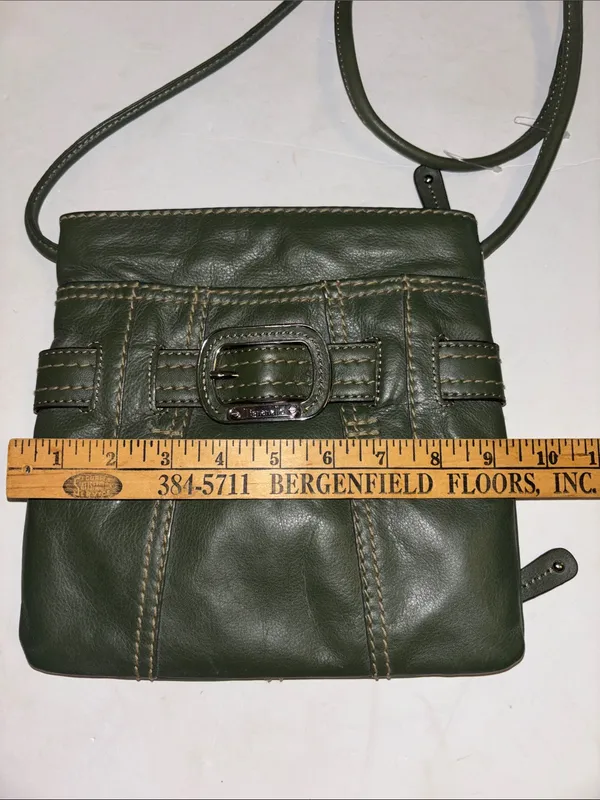 Tignanello Brand Olive Green Leather Crossbody With Distinctive Buckle Design - Image 9