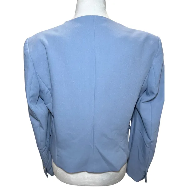 Zara NWT‎ Cropped Blazer L Blue Double Breasted Collarless Gold Button Jacket - Image 4