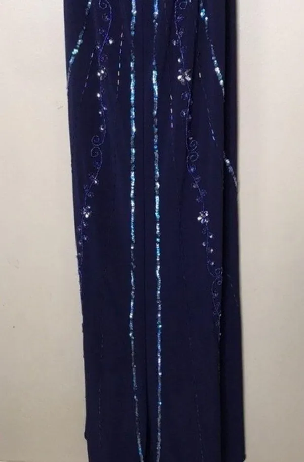 Nightway navy blue open back low cut prom holiday dress size 4 - Image 12