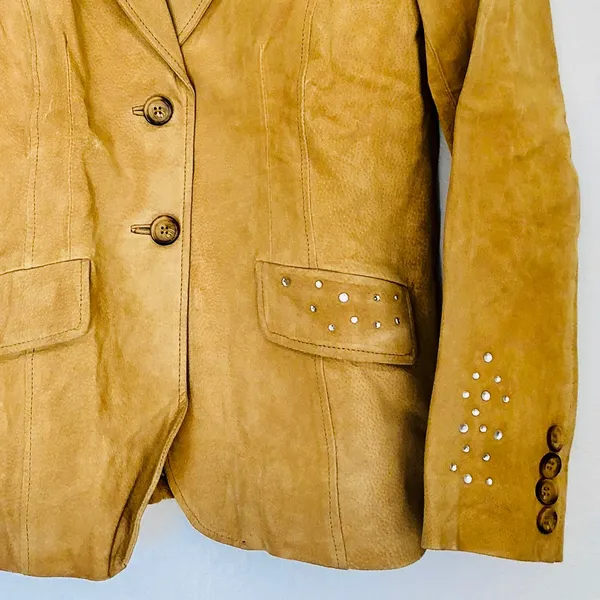 NWOT Max USA 100% genuine Leather Studded Blazer Medium Tan - Image 6