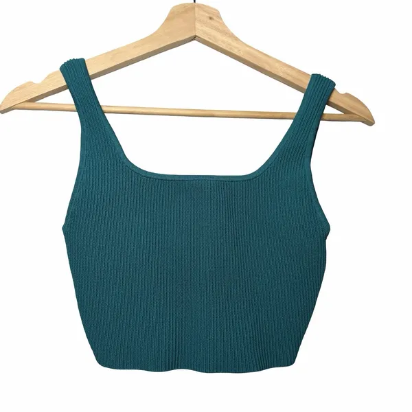 Aritzia Babaton Women's Sculpt Knit Squareneck Cropped Tank Teal Green S Ribbed - Image 3