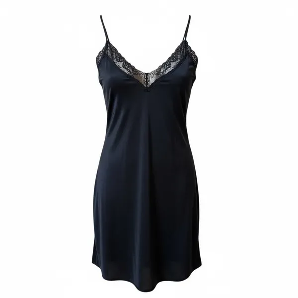 Black Lace Chemise Slip‎ Dress Large 90s Y2K Romantic Lingerie Nightgown - Image 4