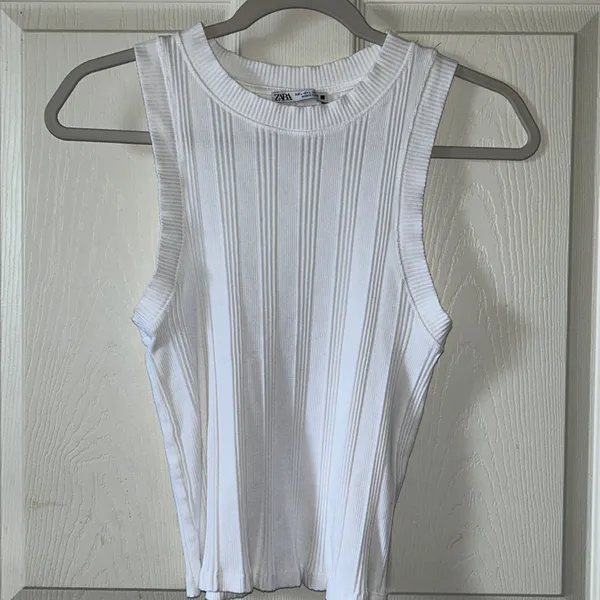 ZARA‎ Collection Women’s Ribbed White Fitted Layering Tank Top Size L - Image 4