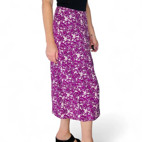 Loft Purple White Floral Coquette Linen Midi Slit Skirt - Image 3