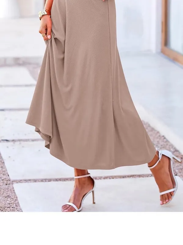 Chic taupe flowy midi/maxi skirt Tan - Image 2
