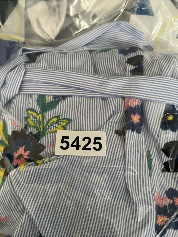 Eci Light Blue Floral Embroidered Pinstripe Shirt Button Up Mini Dress 4 Cottage - Image 8