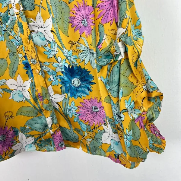 RD & Koko Floral Shirred Long Sleeve V-Neck Top Size Large L EUC L2730 - Image 5
