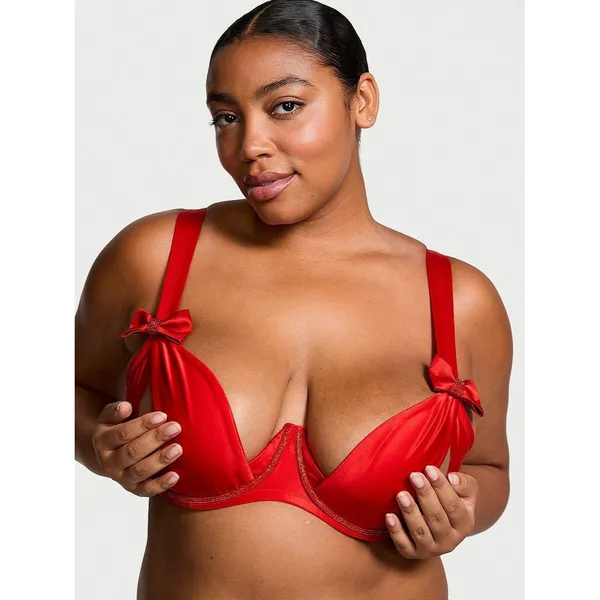 Victoria’s Secret Dream Angels Twinkle Bows Satin Bra Bright Vermillion Small - Image 2