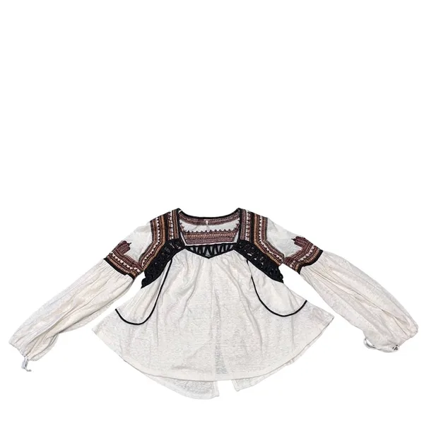 Free People Snow Kisses Cream Embroidered Long Sleeve Top Shirt size XS - Image 5