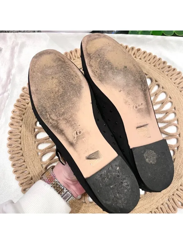 J Crew Mary Jane Satin Rhinestone Flats Black Jewel Size 11 Balletcore Coquette - Image 5