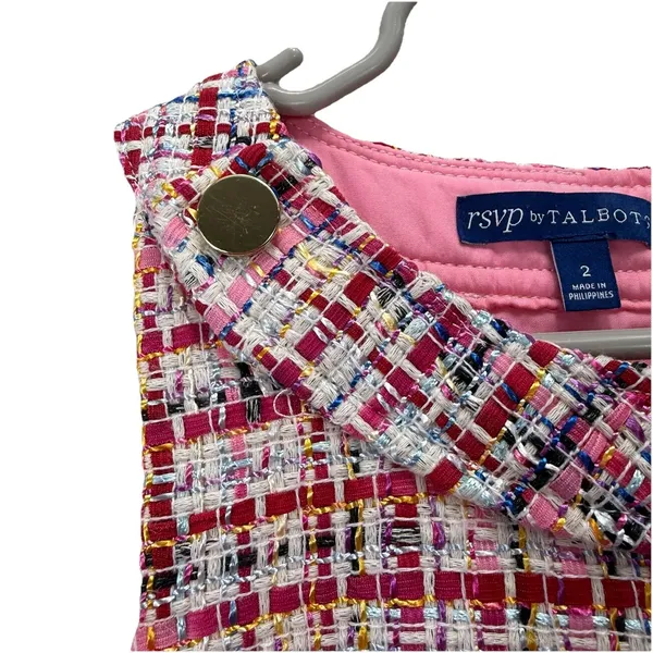 Talbots Pink Ribbon Tweed Sleeveless Shift‎ Dress Size 2 Office Preppy - Image 6