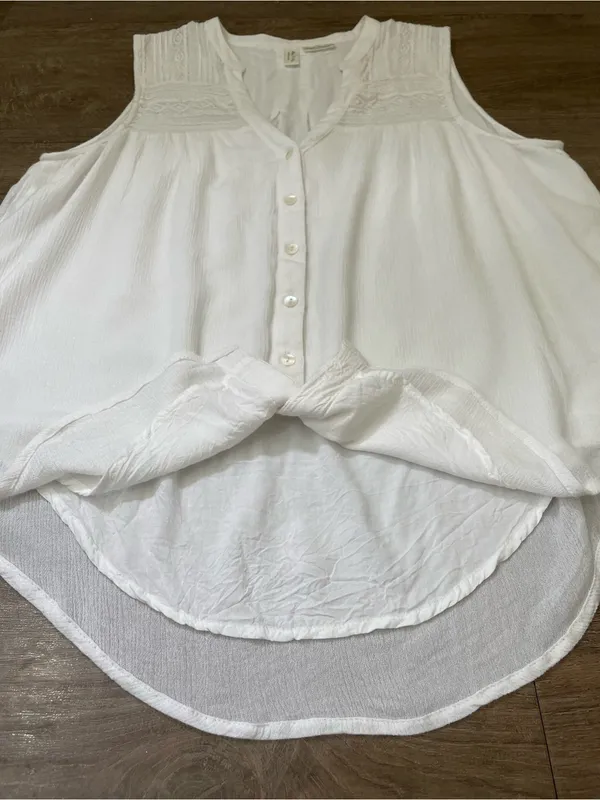 Anthropologie Meadow Rue Sleeveless Blouse Size 14 White Romantic Boho Lace - Image 9