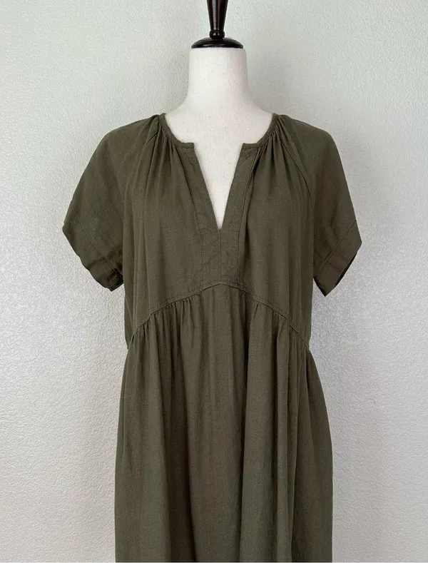 Universal Threads Linen Blend Olive Green Short Sleeves Shift Dress, Sz Large - Image 3