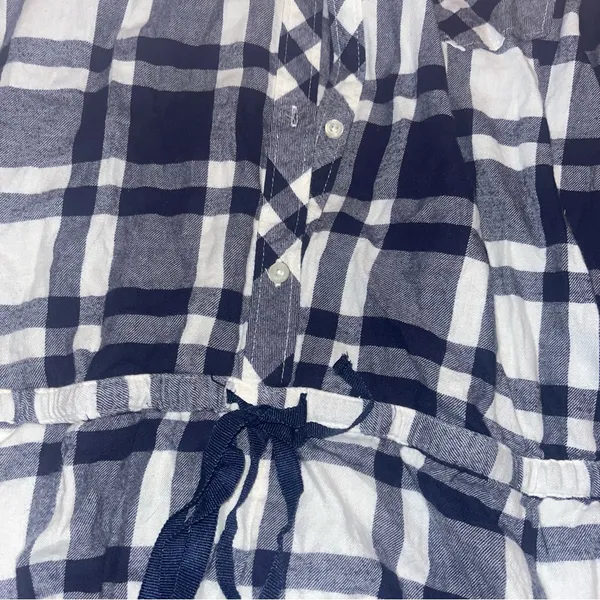 Aerie Women's White Blue Flannel Plaid Long Sleeve Drawstring Romper - Image 4
