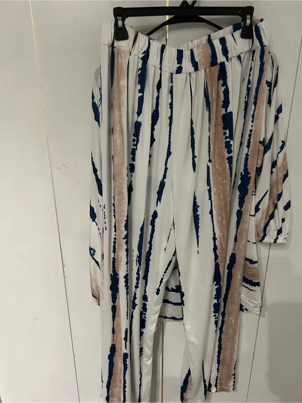 White Tie-Dye Stripe Set with Navy & Tan size 2X - Image 12