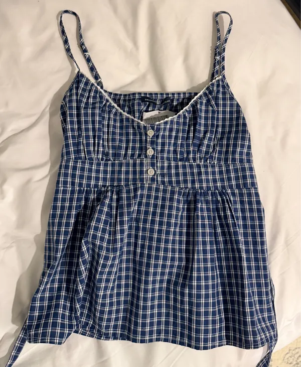 Brandy Melville Blue Plaid Gingham Smocked Tank - Image 2
