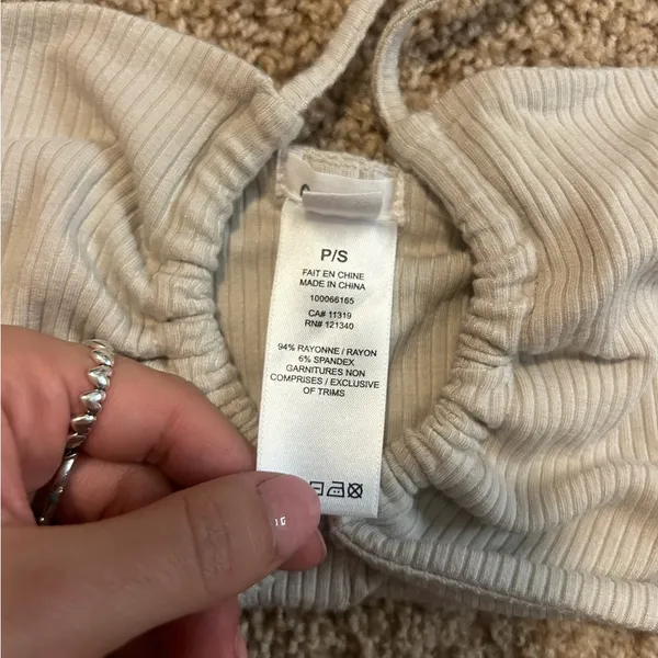 Garage Beige Ribbed Tie-Back Bandeau Top Size Small - Image 2