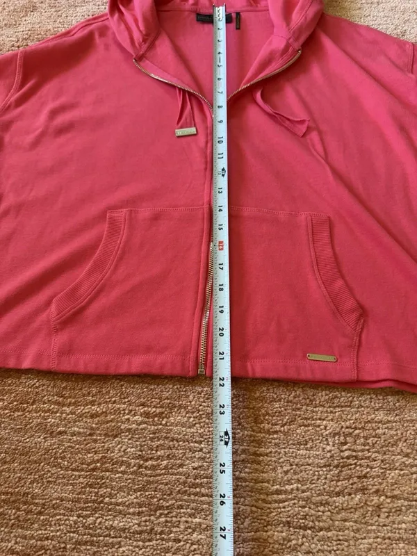 Donna Karan Active Pink Zip Hoodie Bell Sleeves Drawstring Cuffs Women’s M - Image 4