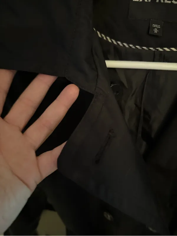 Express Black Double-Breasted Trench Coat with Waist Tie - Image 4