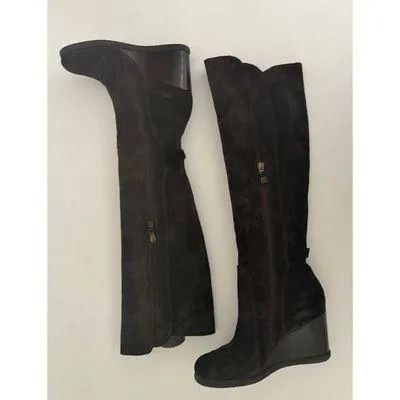ALBERTO FERMANI Brown Suede Knee High Wedge Boots Italy Italian Size 37.5 - Image 2