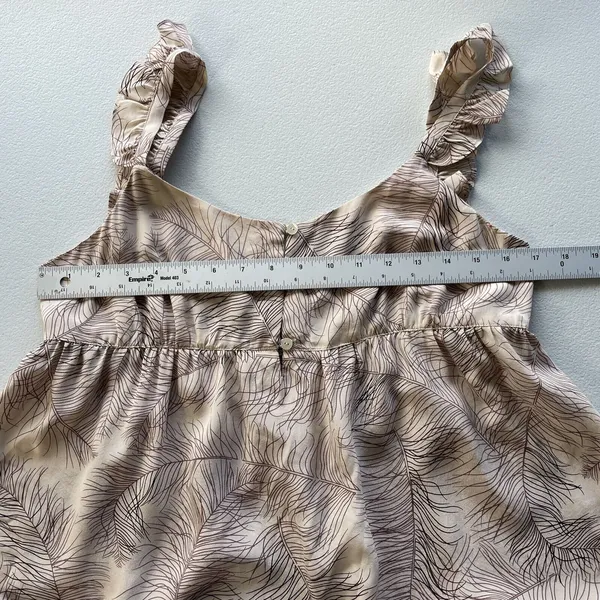 Joie Women M Silk Baby Doll Tank Top Pink Feather Print Cami 1/4 Buttons Ruffles - Image 4