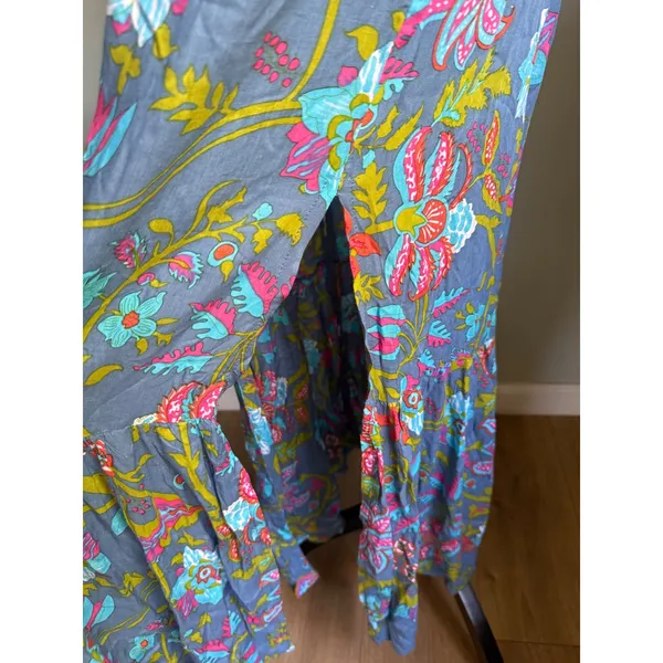 Tiare Hawaii Floral Maxi Dress Blue Pink Boho Open Button resort beach tropical - Image 7