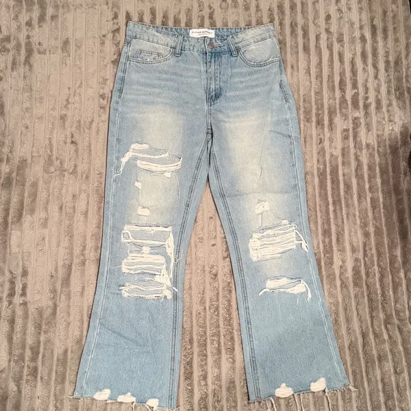 Flying‎ Monkey Vintage Cropped Straight Distressed Jeans Size 27 High Rise - Image 2