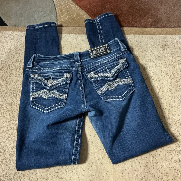 Miss Me Buckle Exclusive Skinny Jeans Womens 28 Blue Dark Wash Embellished Y2K - Image 6
