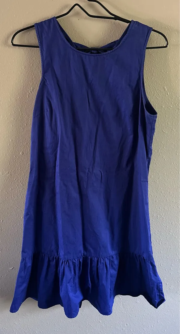 J.CREW Blue Sleeveless Ruffle Bow Short A-Line Dress Round Neck Size M - Image 2