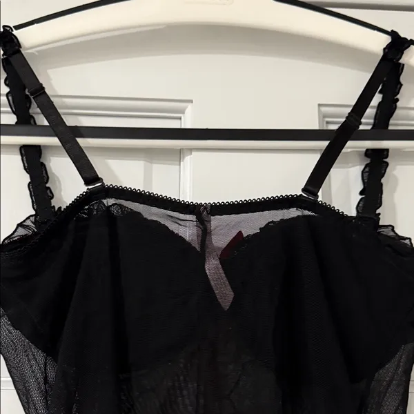 Native Intimates Babydoll Teddy 36B Medium Black Red Lace Sheer Rhinestones - Image 9