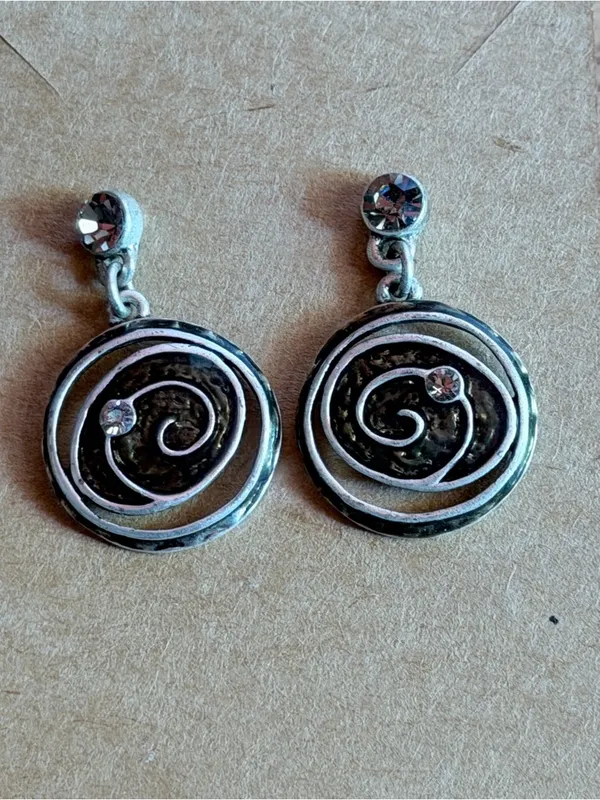 Chico's Silver Spiral Drop Earrings with Clear Stones - Image 7