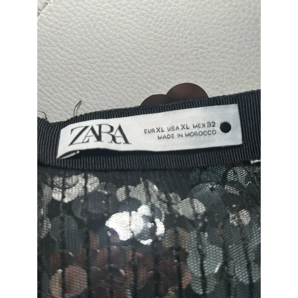 Zara Silver Black Large Paillette Sequin Pencil Midi Skirt Party Glam Size XL - Image 4