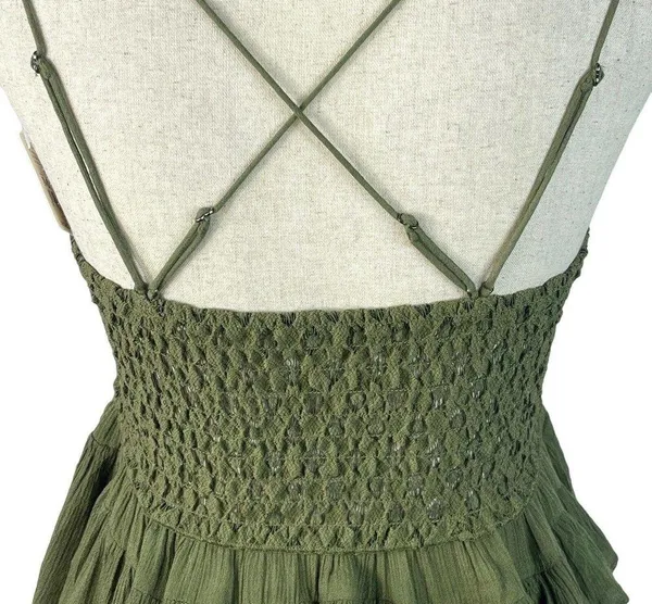 Free People Intimately Medium Adella Cami Top Olive Sparrow Ruffled Crochet Lace - Image 7