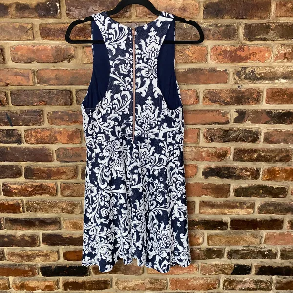 Lulus Navy Blue White Sweet On You Jacquard Mini Dress Women's Size Large - Image 7