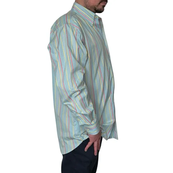 100% Cotton Button Down Shirt Mens Size Large Striped Collared Button Up Shirt Blue Size M - Image 4