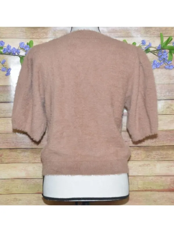 Buddy Love Ladies Brown Half Puff Sleeve Crop Sweater Top Size L Fuzzy Eyelash - Image 5