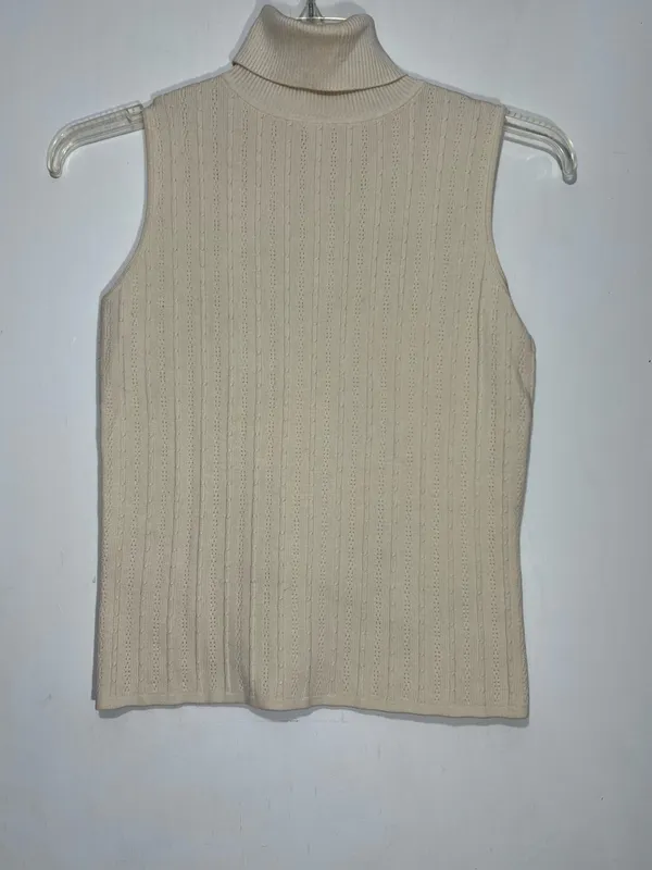 NWT Kate hill beige/cream silk Sleeveless Turtleneck Knit Top size S - Image 2