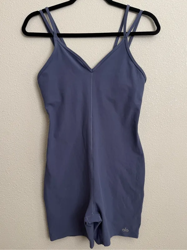 Alo Yoga Alosoft Suns Out Onesie Blue Gray Biker Romper M - Image 2